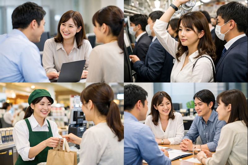 レジや職場など人が近くにいる環境で清潔感が求められる様子の写真