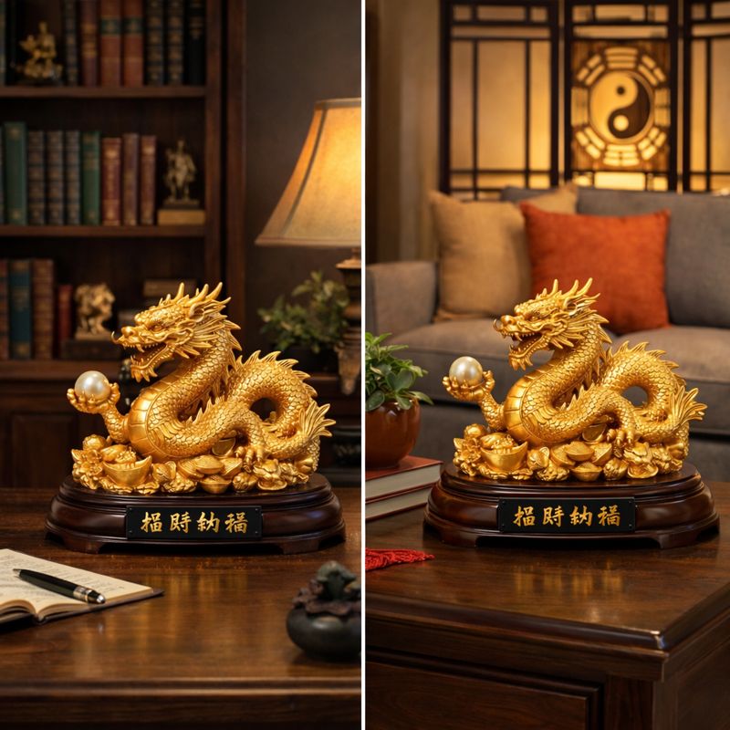 書斎やリビングに龍の置物を配置した風水イメージ画像