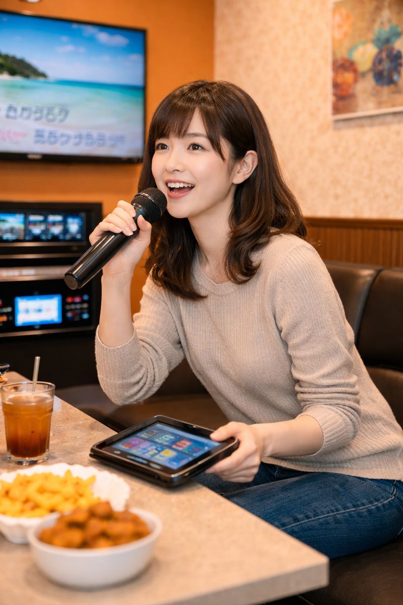 一人でカラオケルームを利用しているイメージ（無料素材）