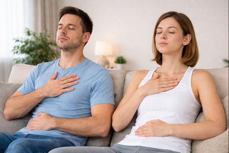 安全な環境で呼吸を整えながらリラックスしている人物のイメージ画像