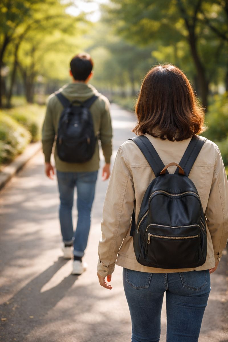 前を歩く人の後ろについて歩いている様子を表したイメージ写真