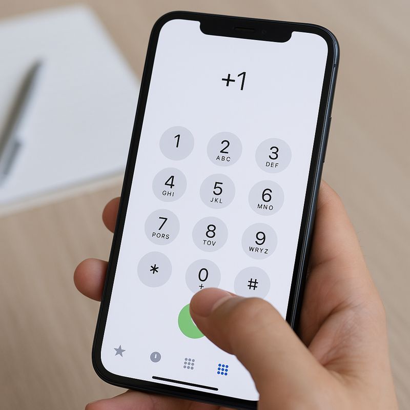 スマホの電話アプリで数字の0を長押しして「＋」を表示し、+国番号で国際電話をかける手順が分かるイメージ