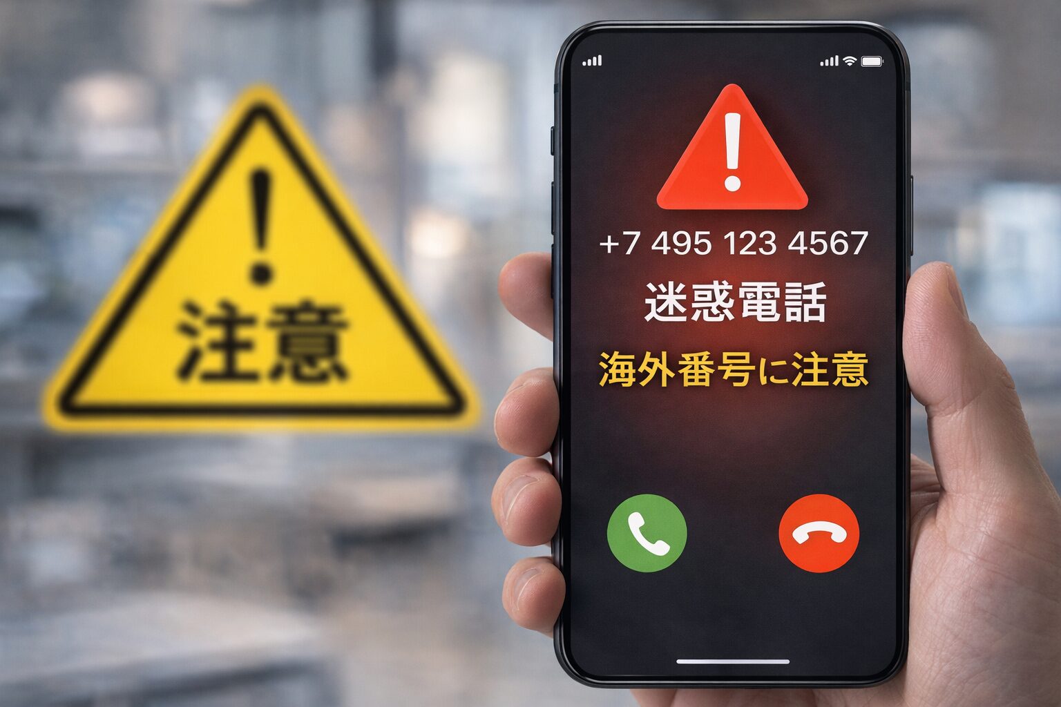 海外番号の迷惑電話に注意するスマートフォン画面のイメージ（無料素材向け）