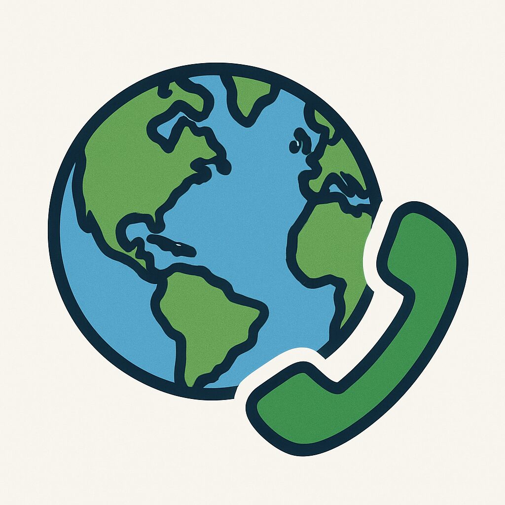 地球と電話アイコンのイラスト