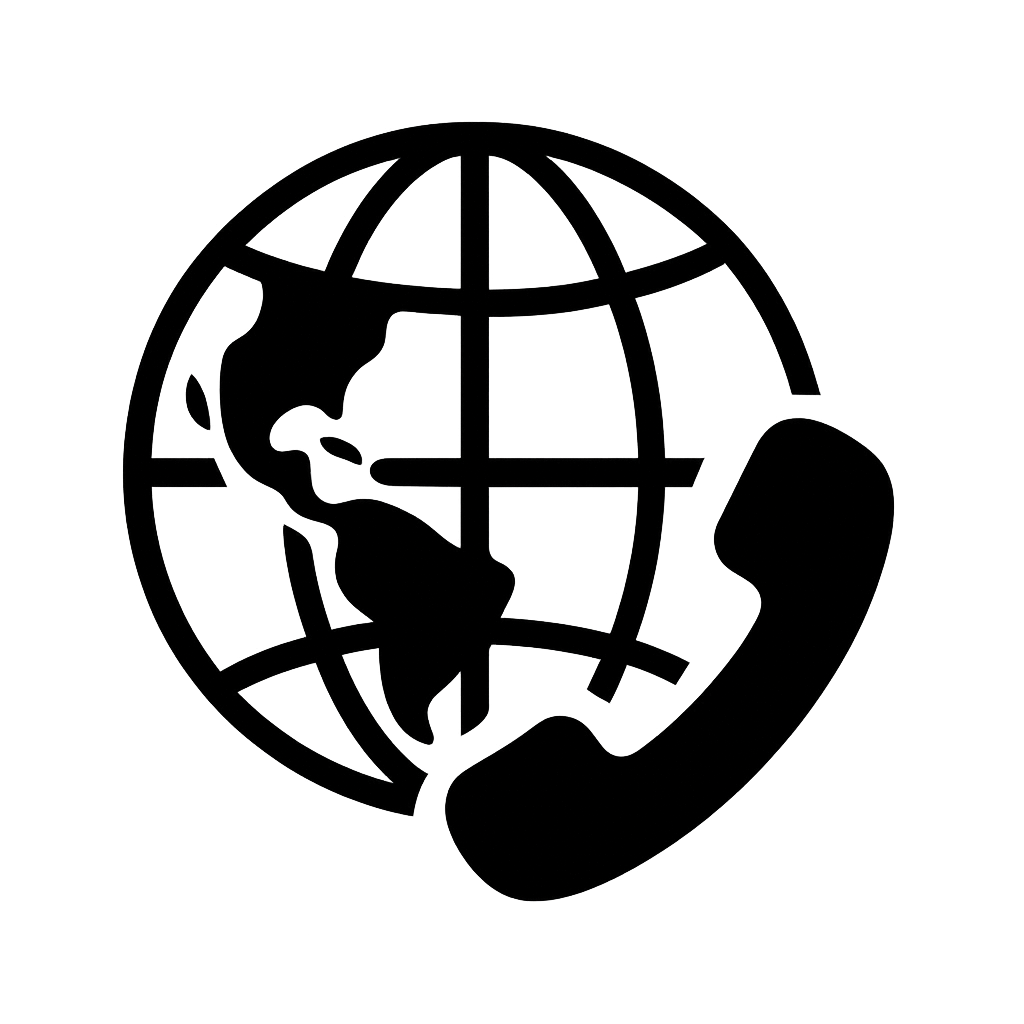 国際電話をイメージした地球と電話アイコンのシンプルなイラスト