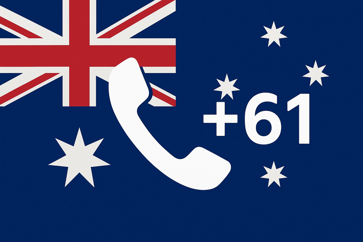 オーストラリアの国旗と電話の受話器、+61の文字を組み合わせたシンプルなイラスト（無料素材サイトで入手できるイメージ）
