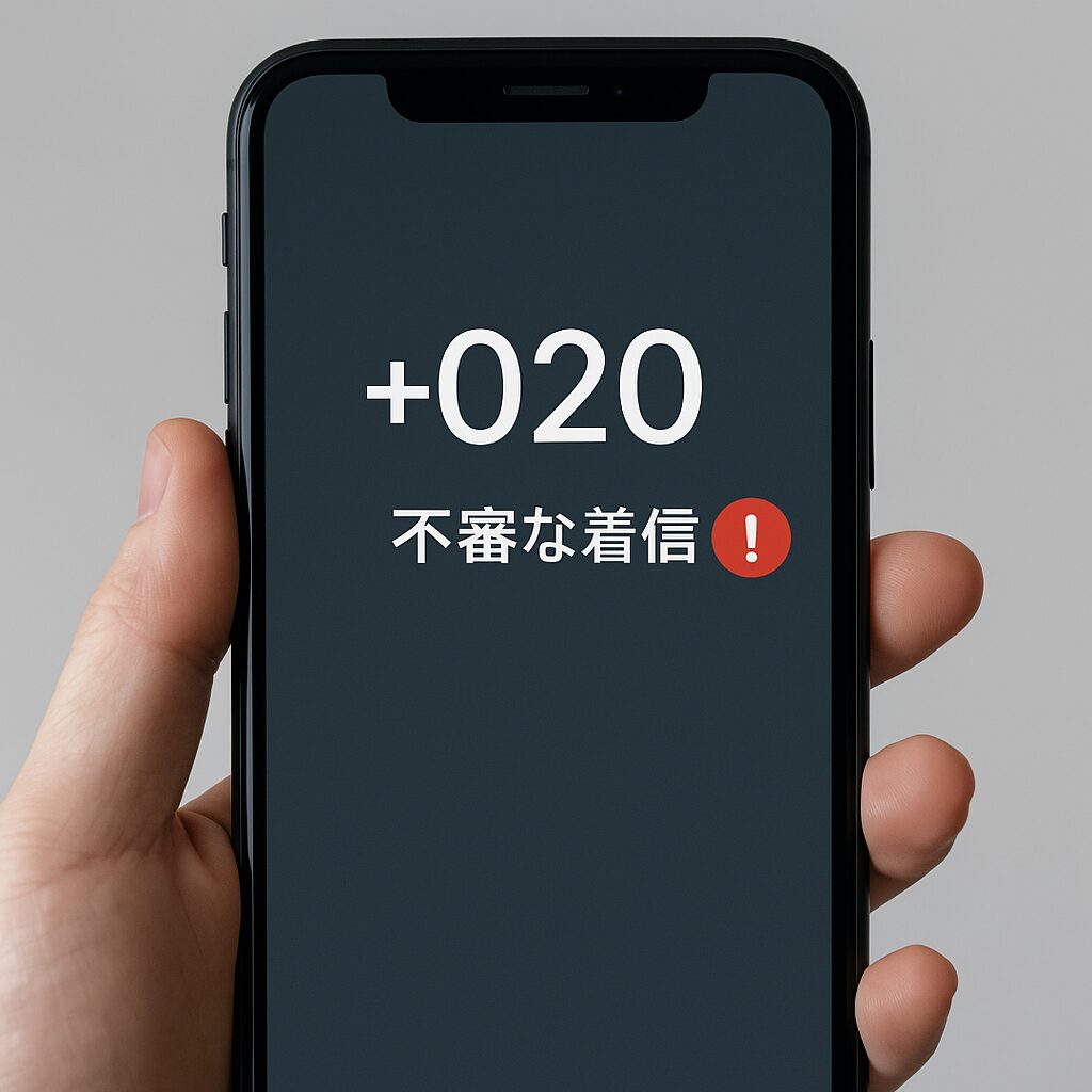 スマートフォンに+020の不審な着信が表示されているイメージ