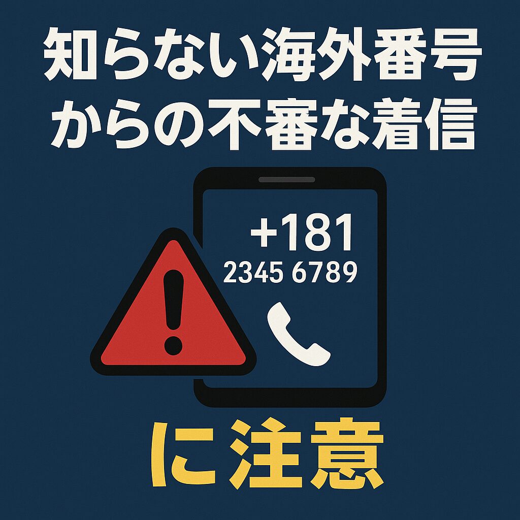 知らない海外番号からの不審な着信を警告するイメージ画像（無料素材で作れる図）