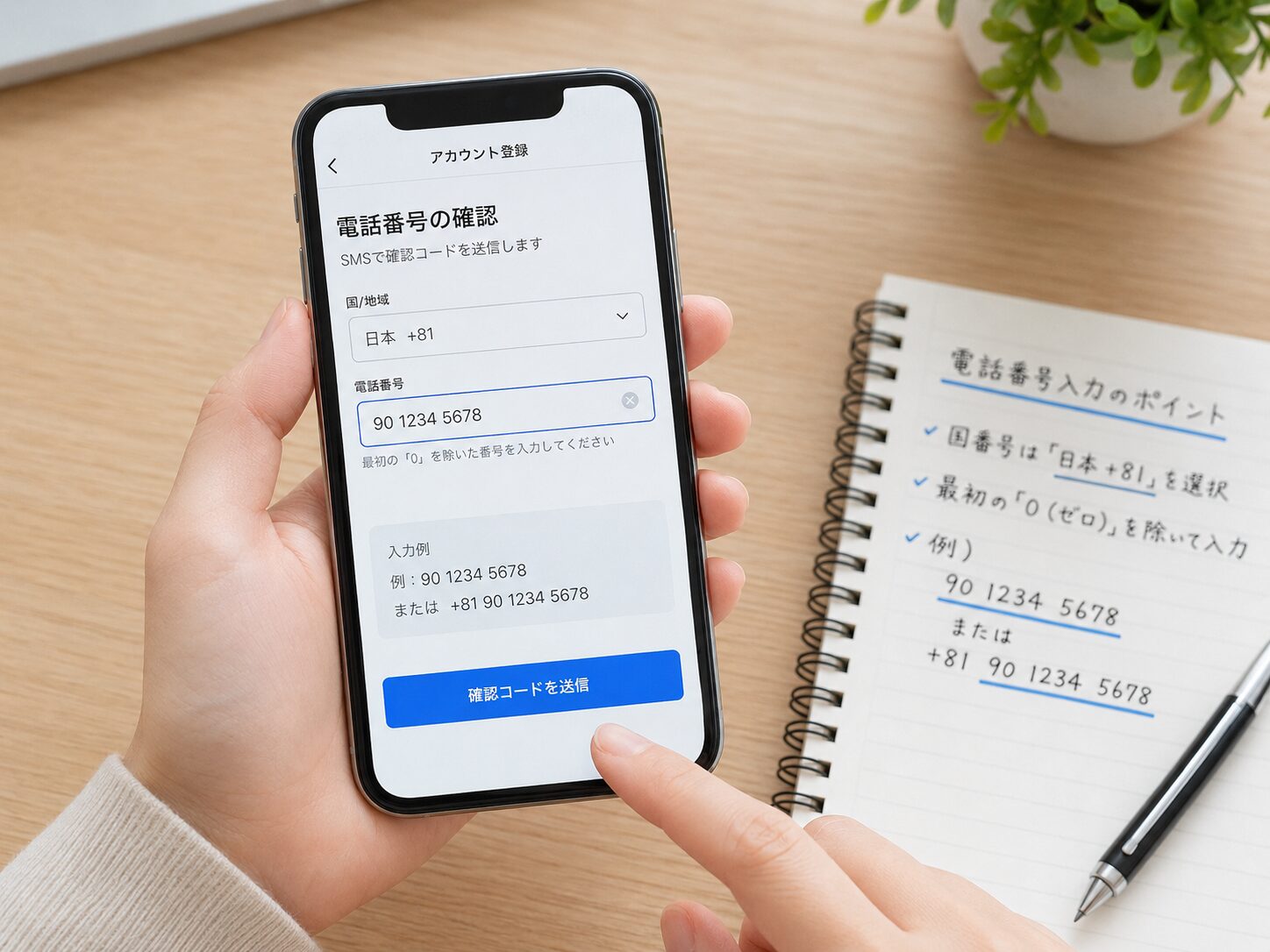 SNSや海外サイトで日本の電話番号を+81形式で入力しているイメージ