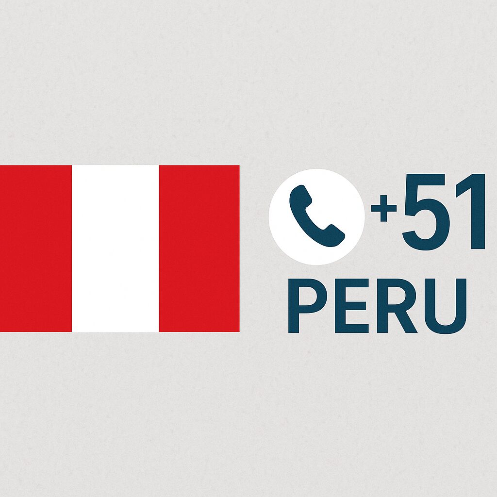 ペルー国旗と国番号+51のイメージ（赤白の国旗背景に電話アイコンと+51が配置された画像）