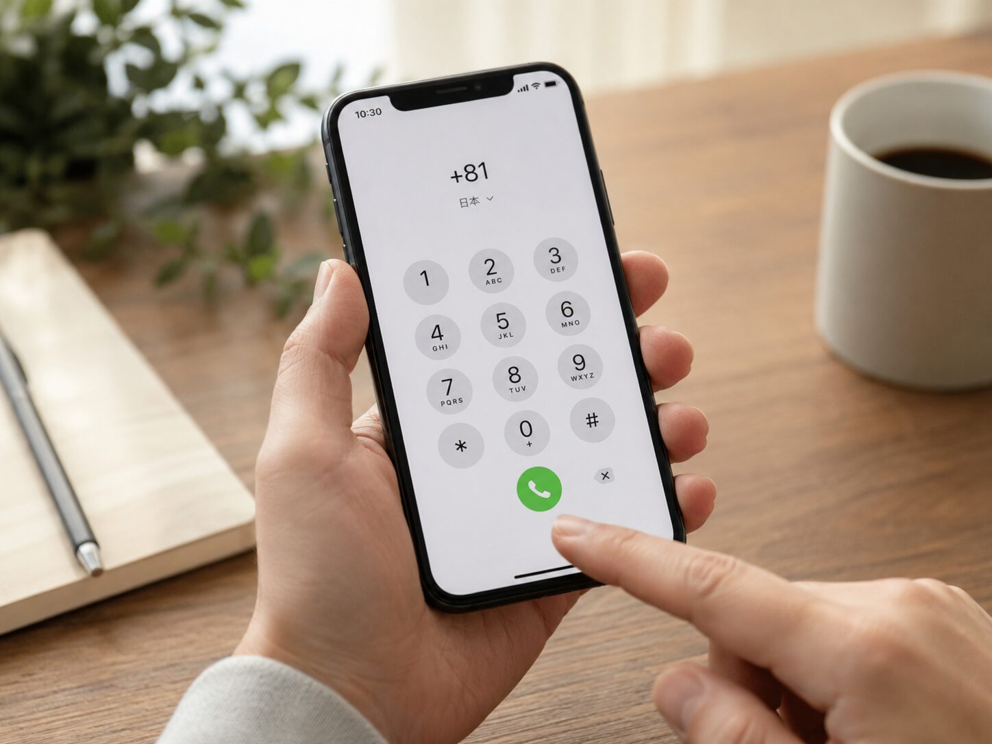 スマートフォンで日本の国番号+81を確認しているイメージ