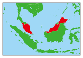 マレーシアの地図と国番号+60の位置