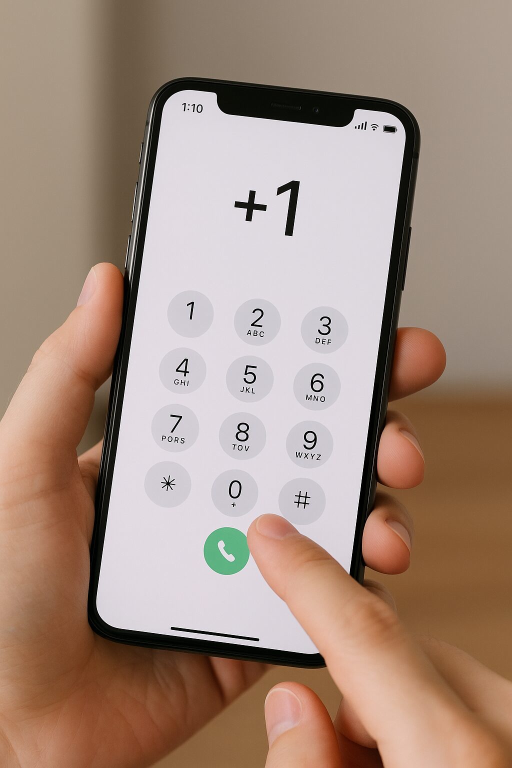 スマートフォンで+1を入力してアメリカ・カナダに国際電話をかける図