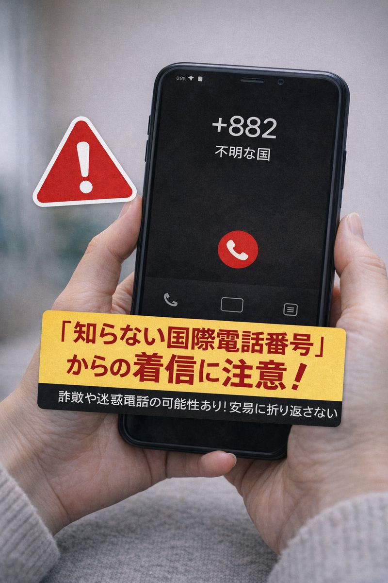 知らない国際電話番号からの着信に注意を促すイメージ画像