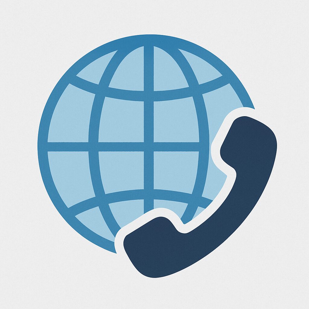 国際電話をイメージした地球と電話アイコンのイラスト