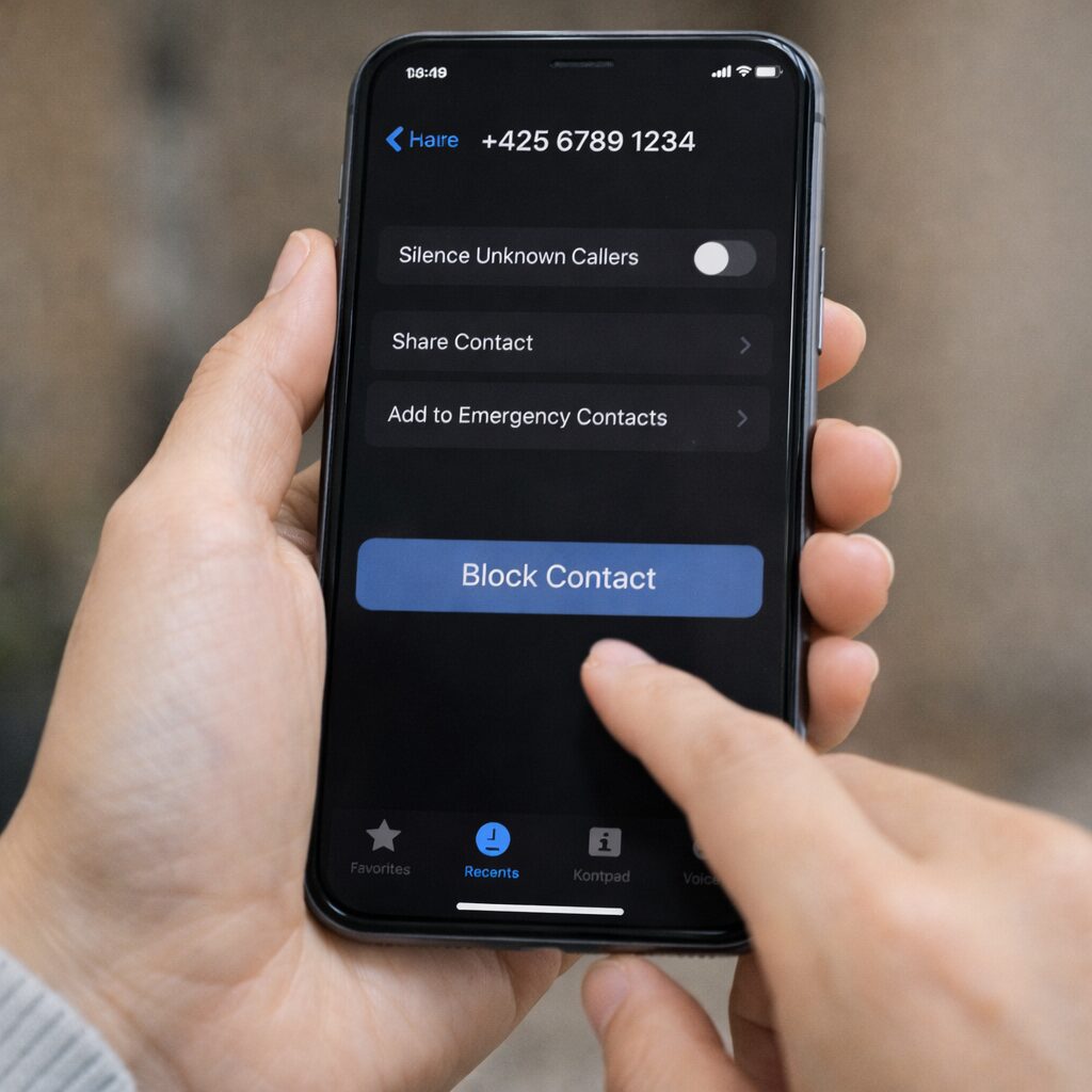 スマートフォンで迷惑電話をブロック設定している操作画面イメージ（無料素材向け）