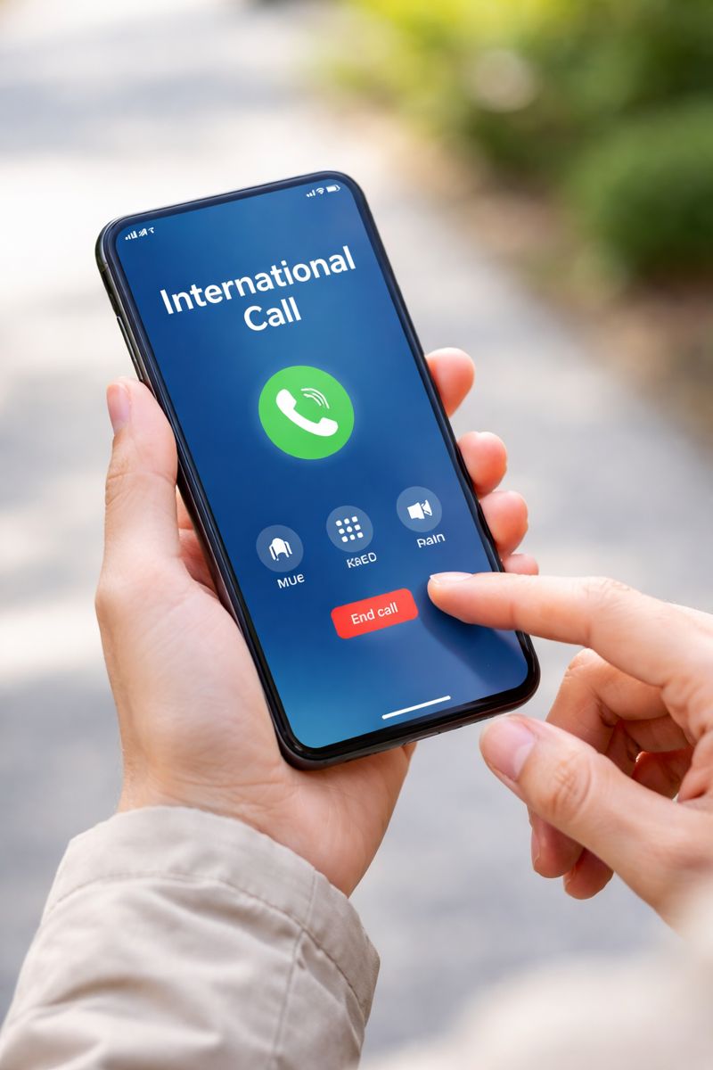 無料素材の例：スマートフォンで国際通話している手元の写真（Unsplash等で入手できる）