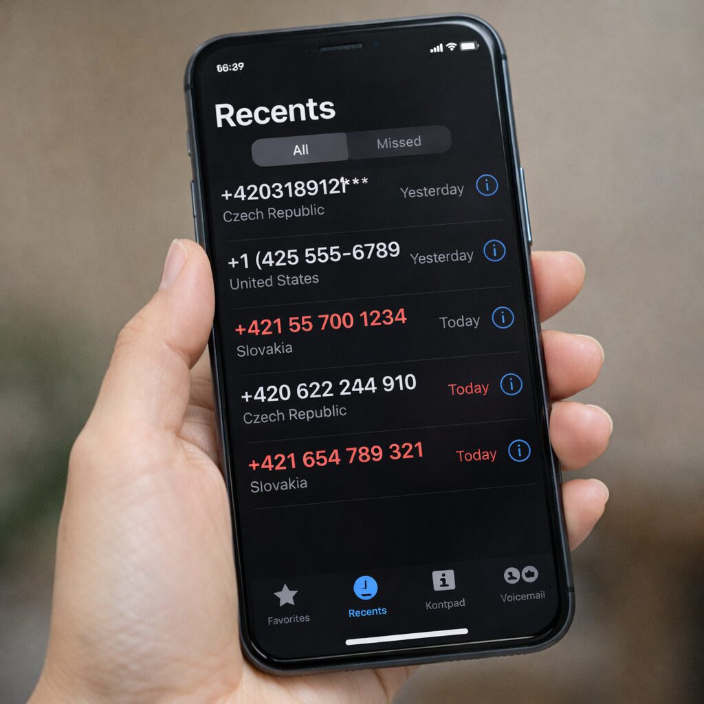 スマホの着信履歴に海外番号が並んで表示されている画面イメージ（無料素材向け）