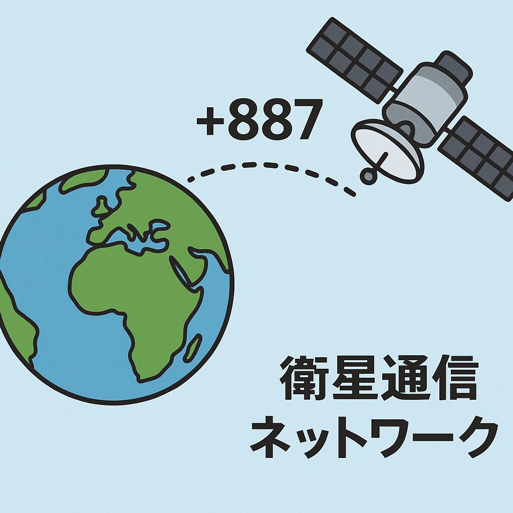 衛星通信を示すイメージ。地球と通信衛星をつなぐネットワーク図。