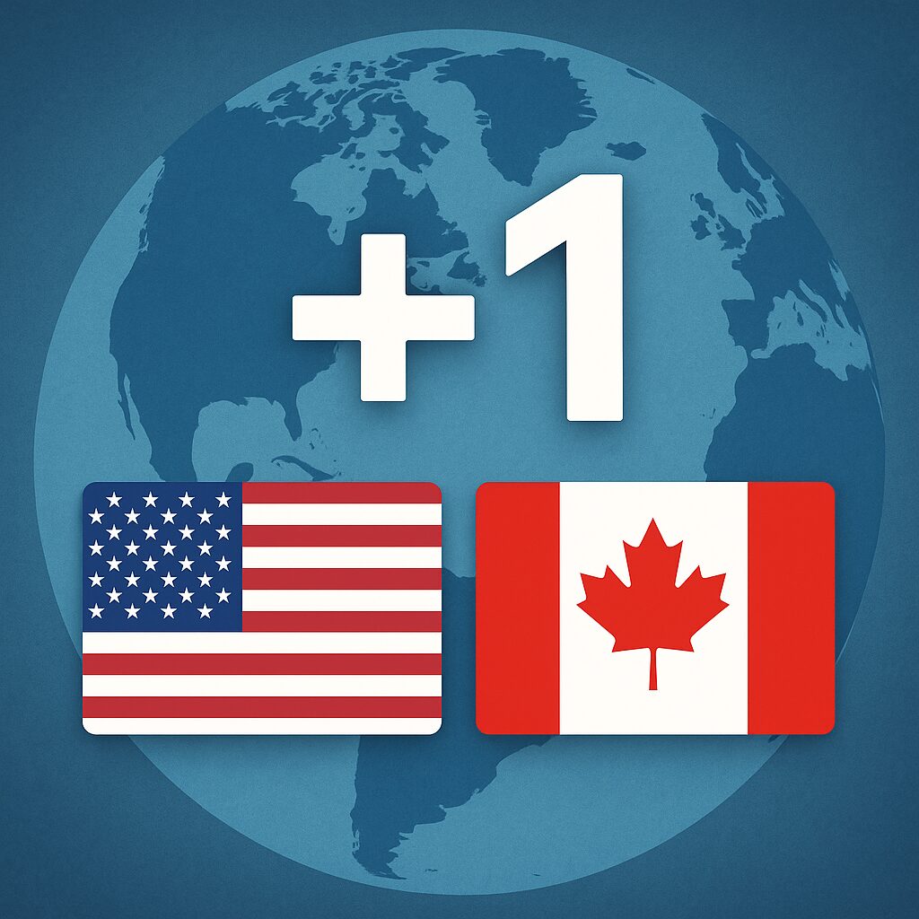 アメリカ・カナダの国旗と国番号+1を組み合わせたイメージ画像（背景に地球のグラフィック）