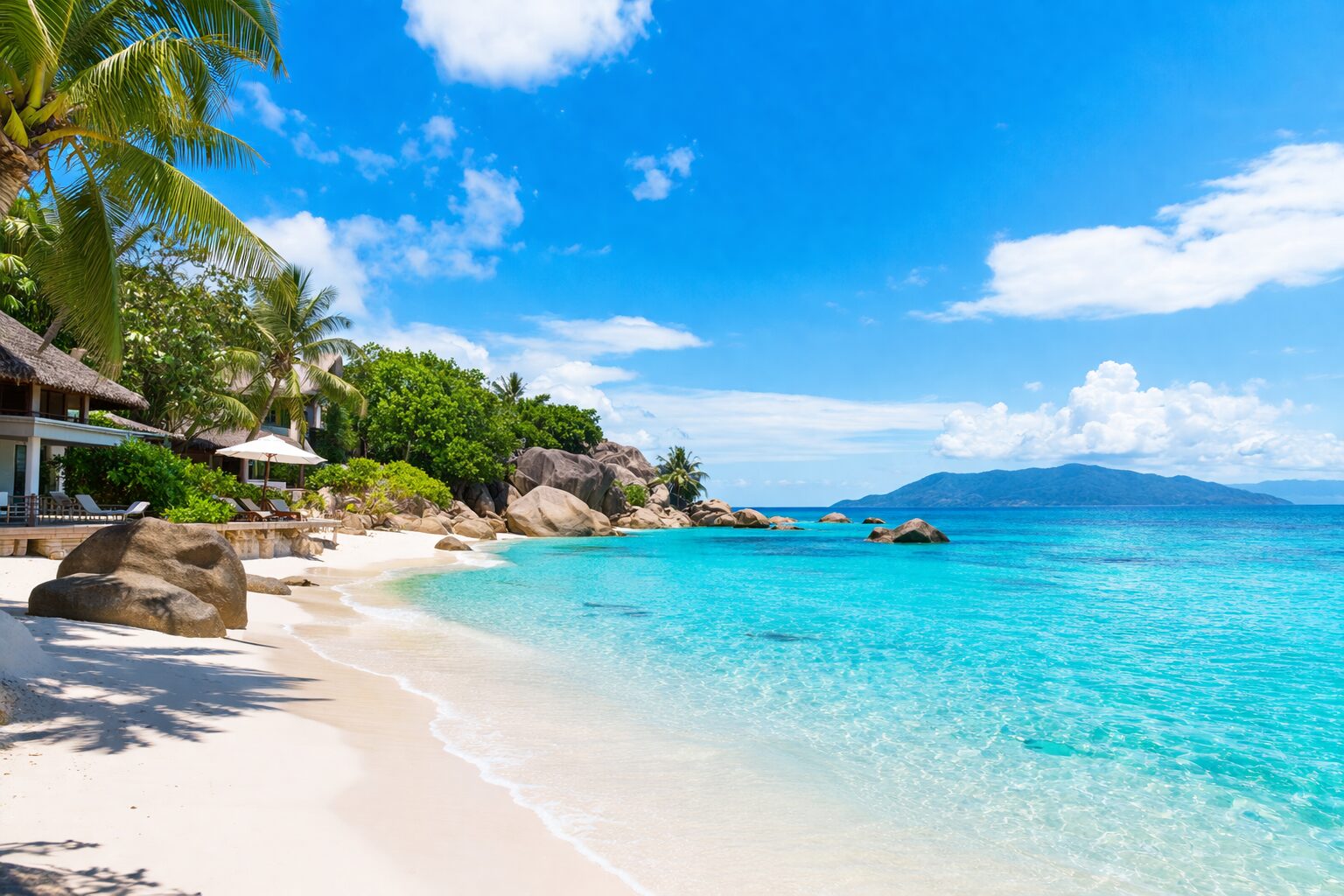 セーシェルの海辺やリゾートの景色が分かる無料写真素材向けイメージ画像