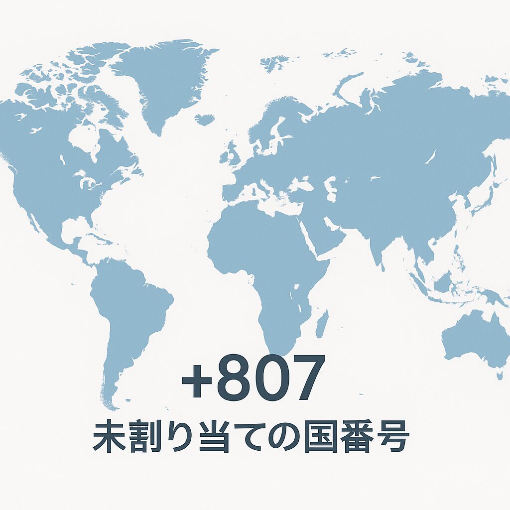 未割り当て国番号を説明する概念図。+807がどの国にも属していないことを示す無料素材の図解イメージ。