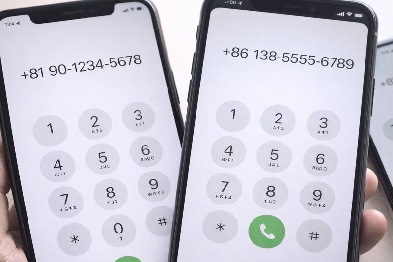 スマホの発信画面に+81や+86など国番号付きで番号を入力しているイメージ写真