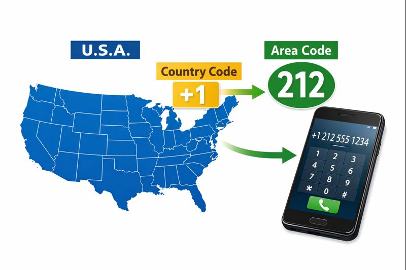 無料素材の例：アメリカの地図と電話イメージ。国番号や地域番号の説明に使えるビジュアル（Unsplash等のフリー素材を想定）