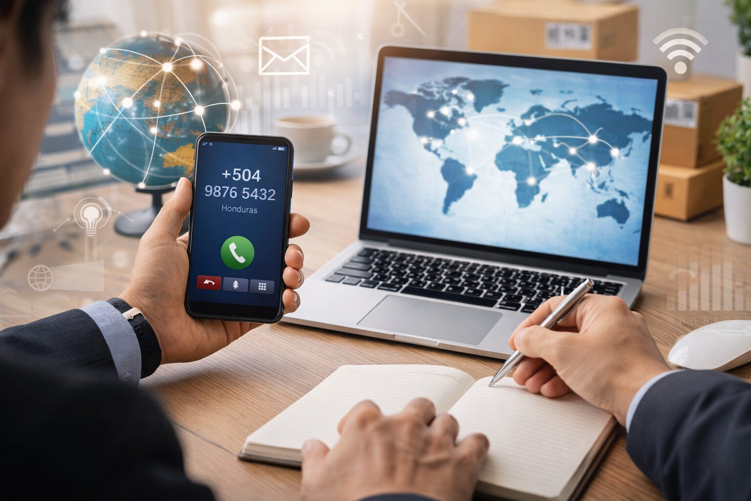 海外との通信や国際連絡をイメージしたビジネスシーン写真