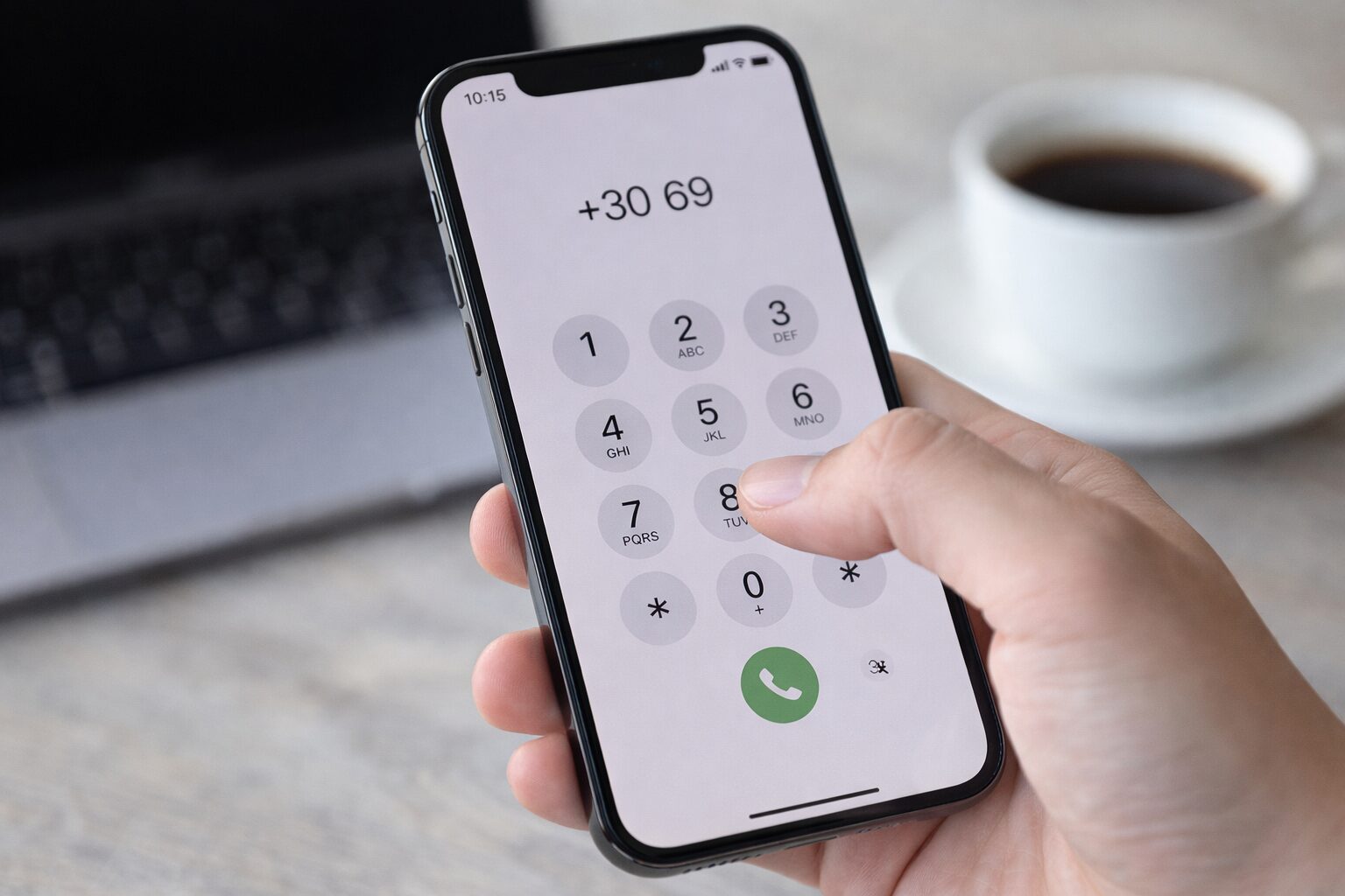 スマートフォンで国際電話の発信画面を操作している様子のイメージ画像（無料素材向け）