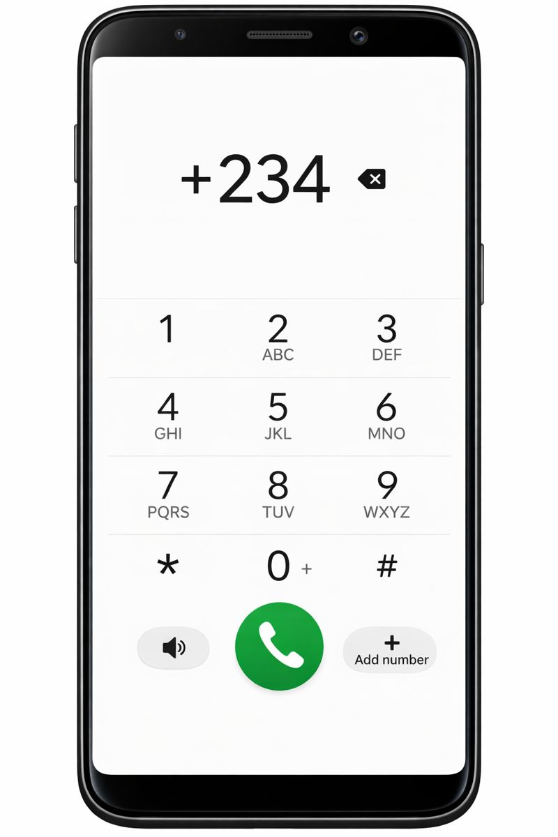 スマートフォンのダイヤル画面に国番号+234を入力しているイメージ画像（無料素材）