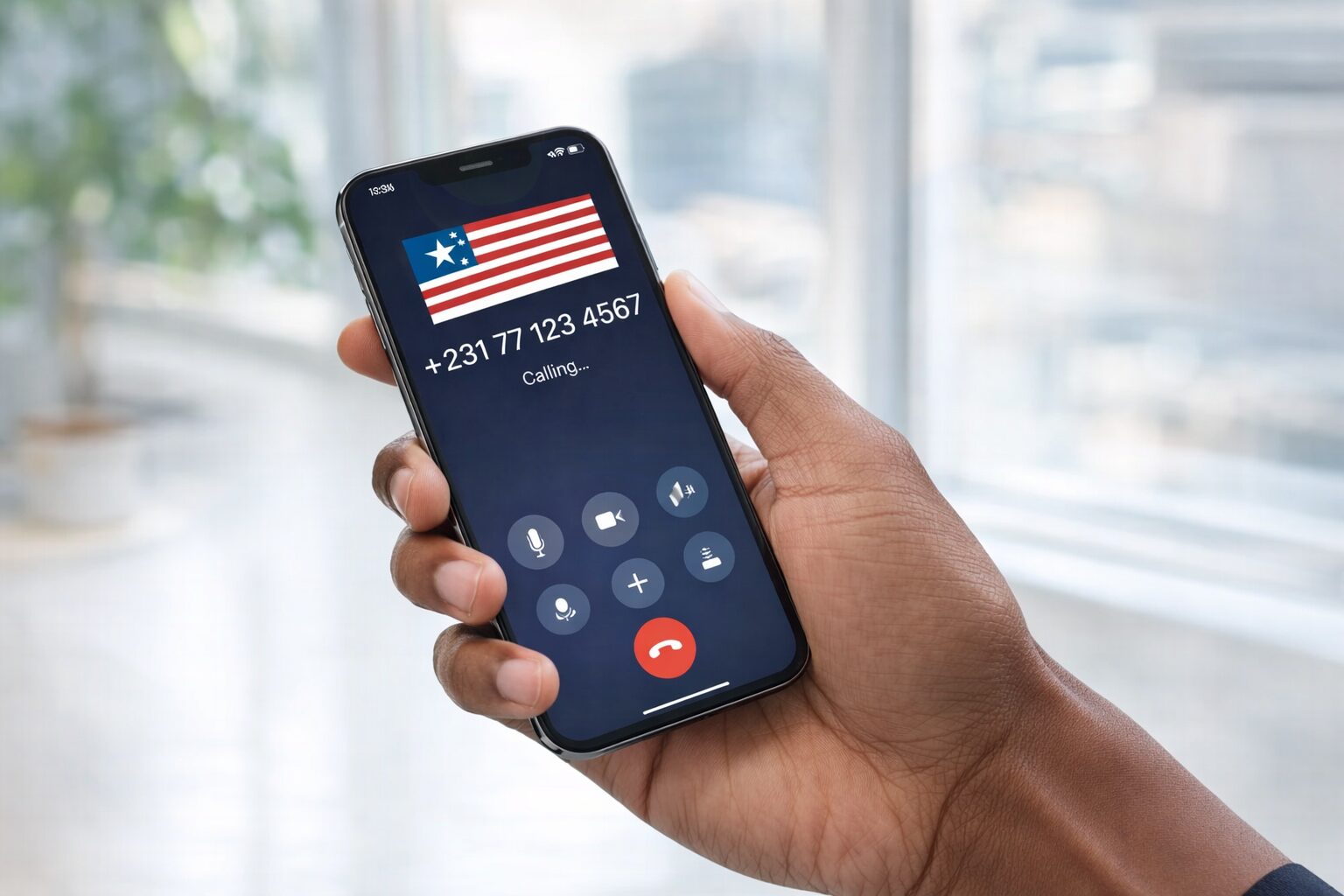 スマートフォンで通話アプリを使って国際通話しているイメージ画像（無料素材サイトで入手できそうなもの）