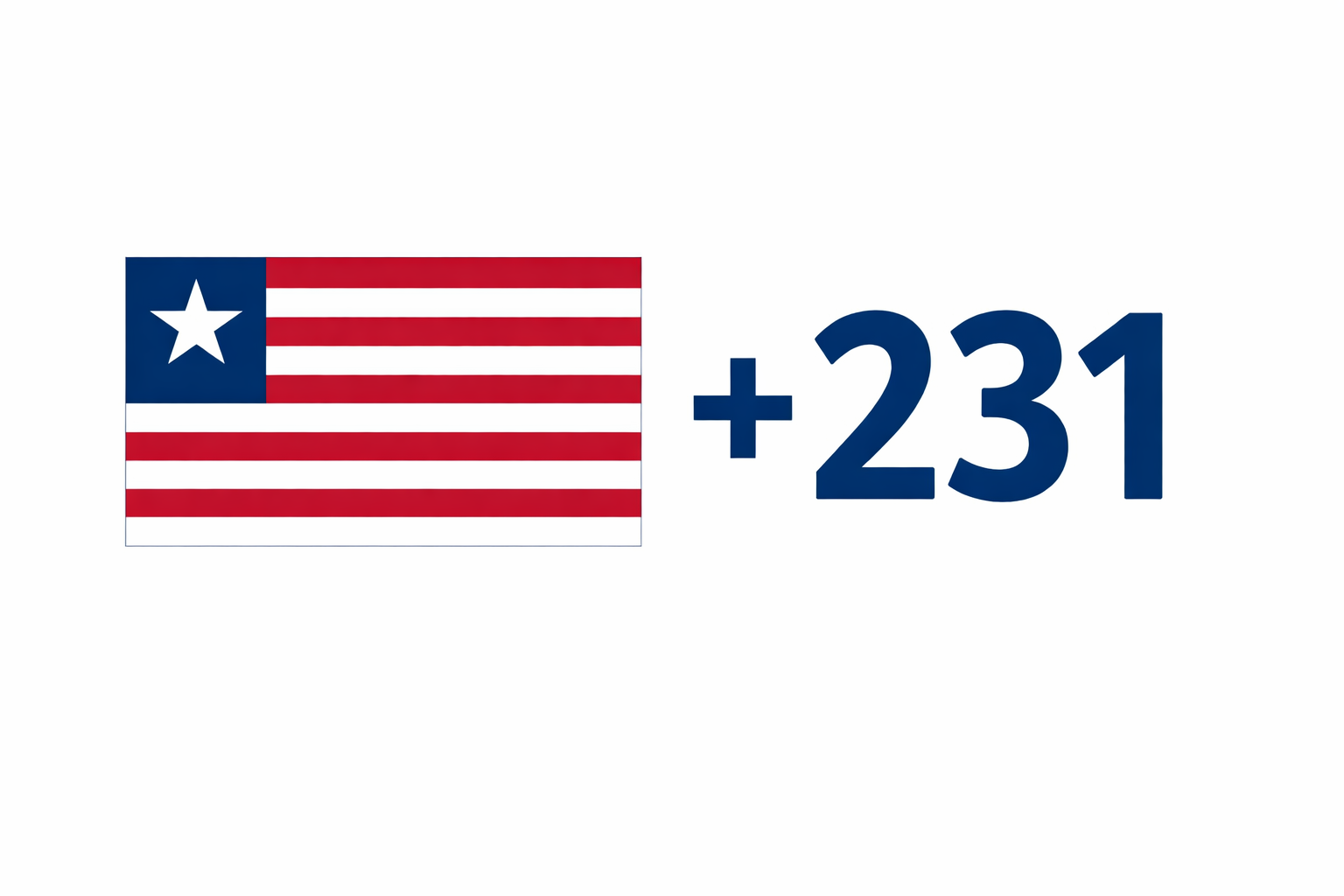 リベリアの国旗と国番号231を示すシンプルなイメージ画像（無料素材サイトで入手できそうなもの）
