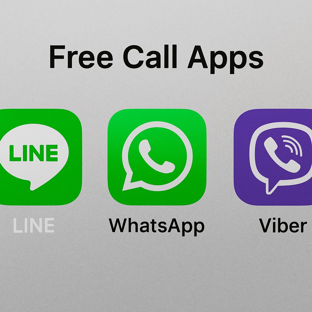 WhatsAppやLINEなど無料通話アプリのアイコンが並ぶイメージ