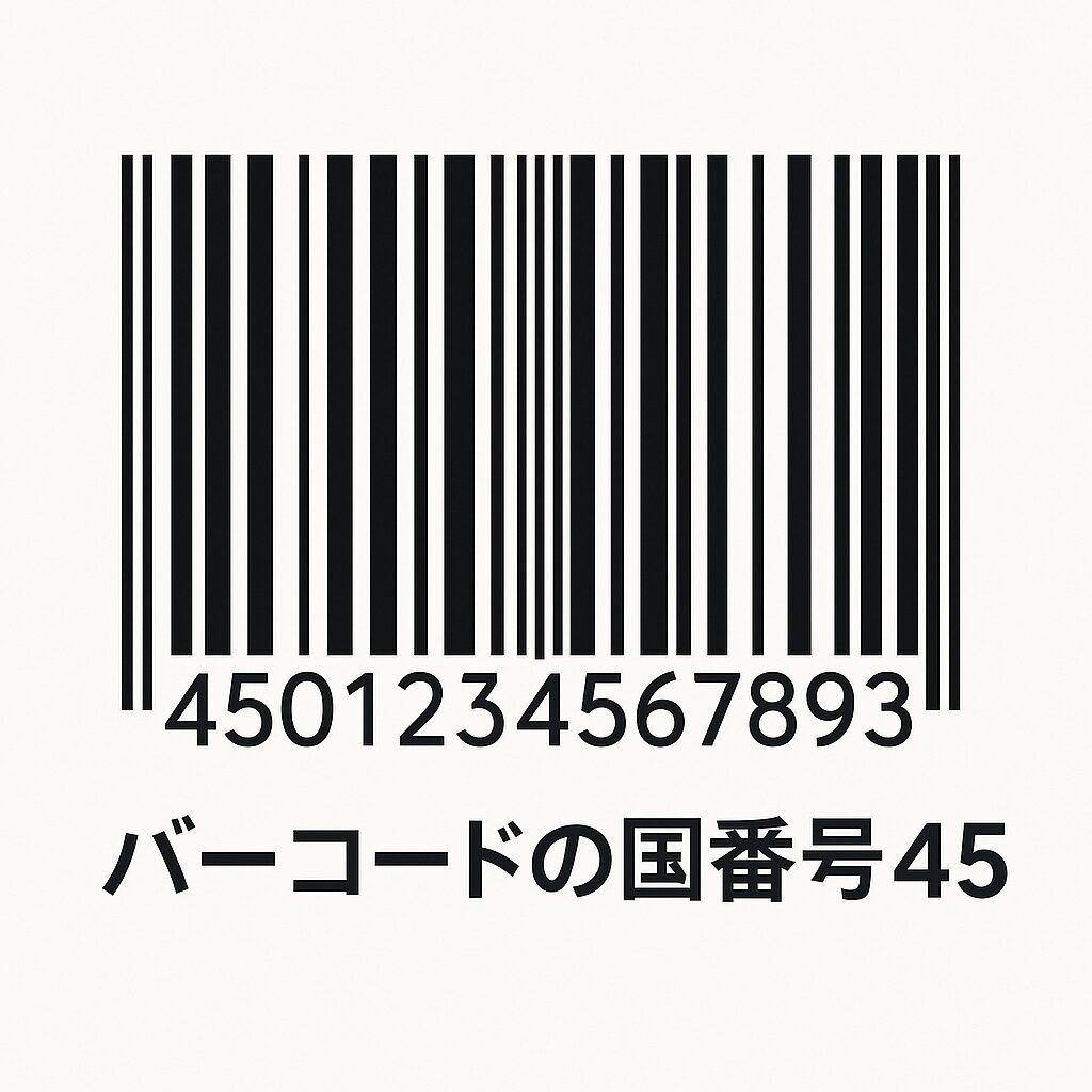 バーコードの国番号45を示すサンプル画像。無料サイトで入手可能なバーコードのイメージ写真。