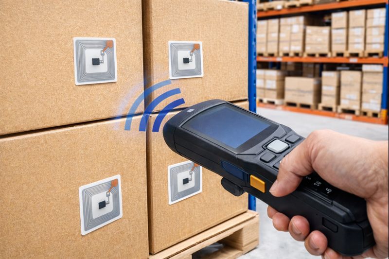 倉庫でRFIDを使って在庫管理している様子のイメージ写真