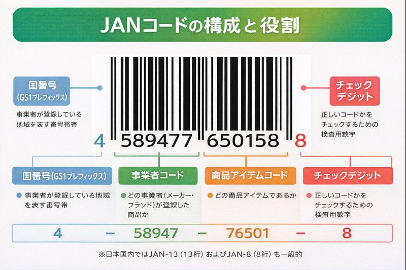 JANコードの構成と役割を説明する図解（無料素材）
