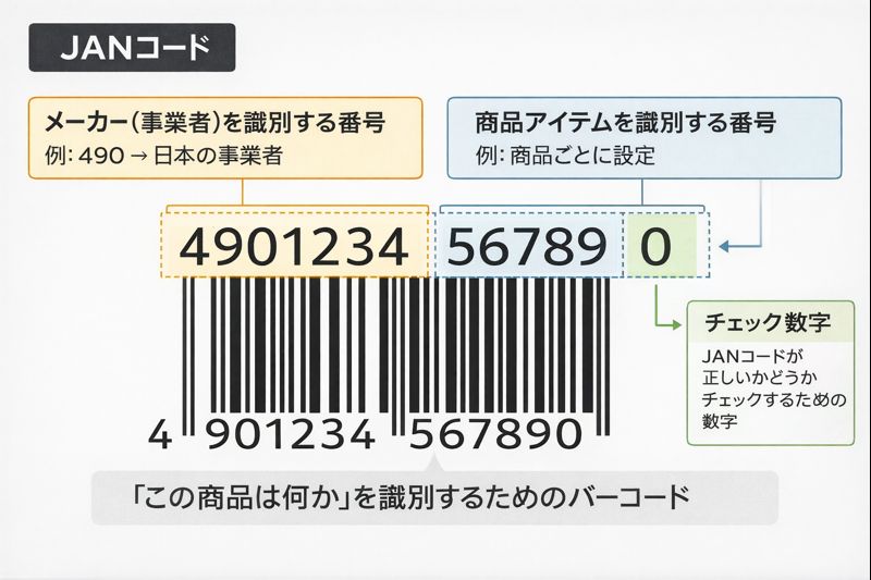 JANコードの役割と含まれる情報を説明する図解