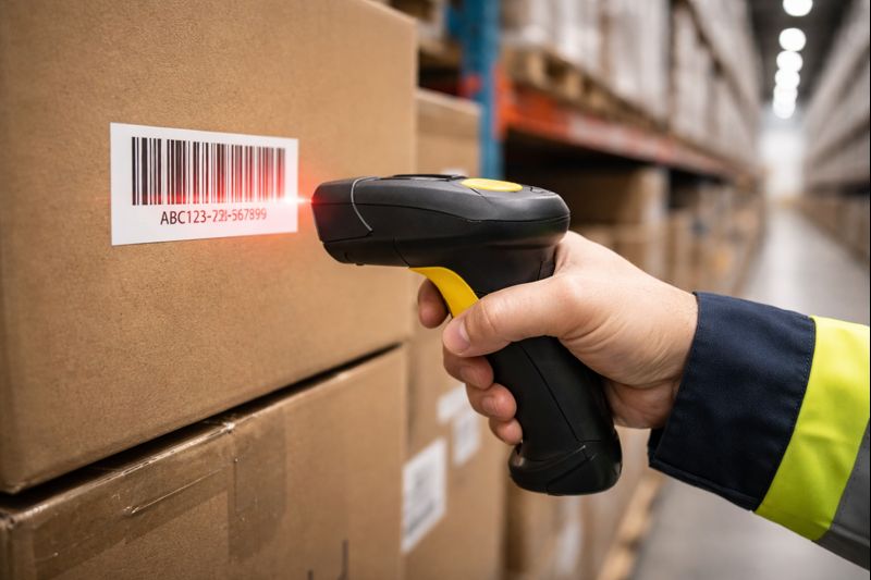 倉庫や物流現場でバーコード128を使ってスキャンしている様子のイメージ写真