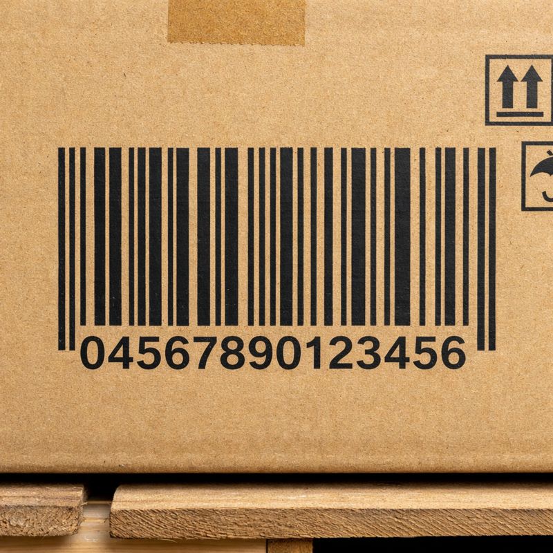 段ボール箱に印字された14桁のITFコードの例（無料素材イメージ）