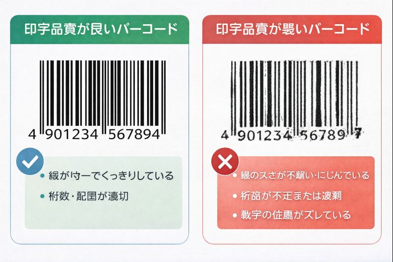 バーコード印字品質の良し悪しを比較したイメージ（無料素材）