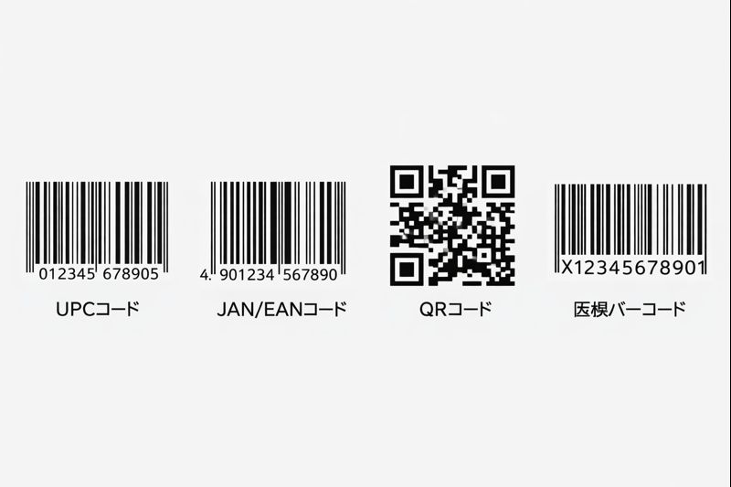 一次元バーコードとQRコードなど複数のバーコード種類の比較図