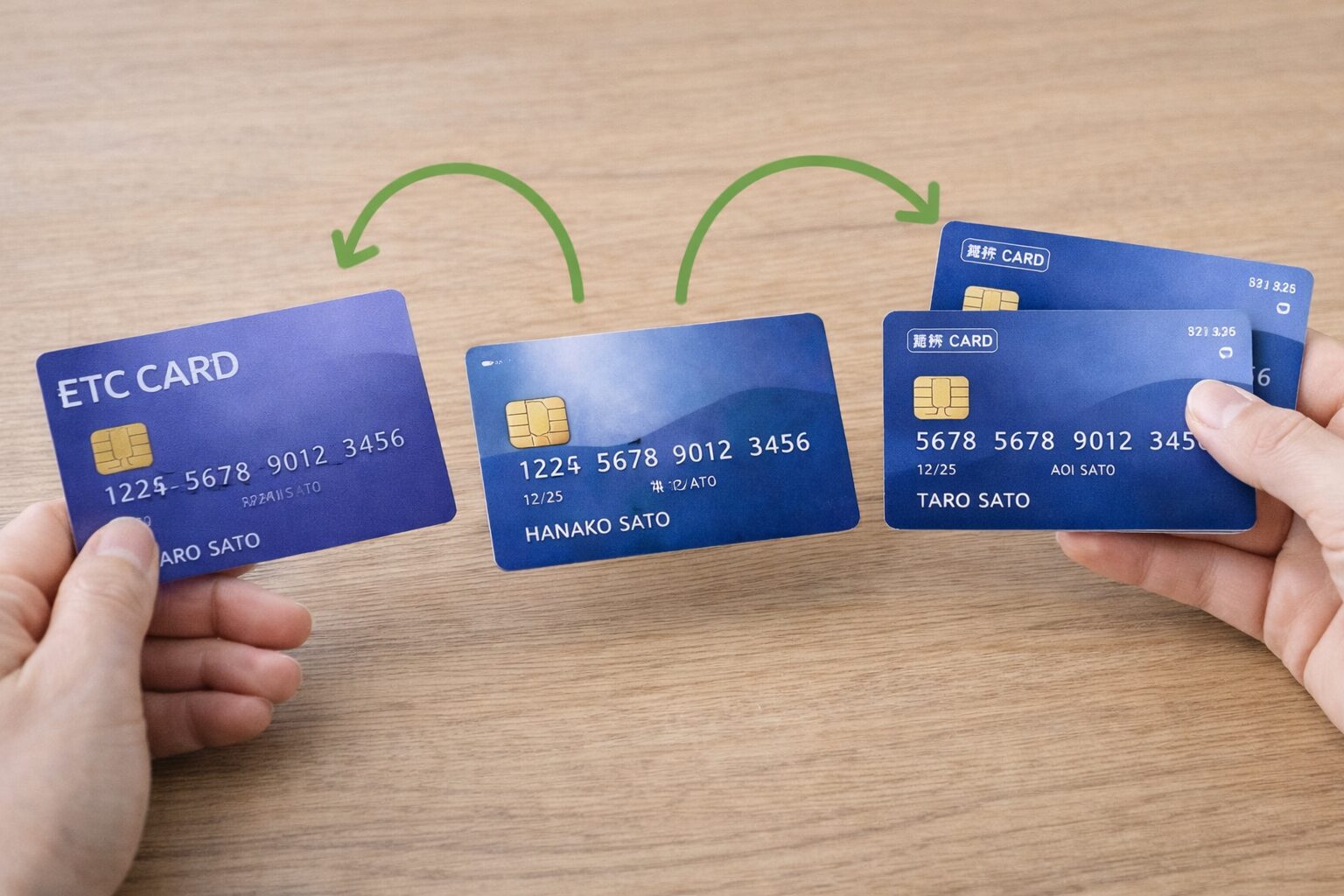 クレジットカード本体とETCカードや家族カードの関係を確認しているイメージ画像