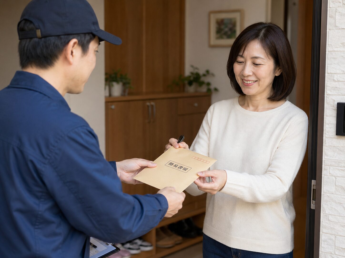 家族が自宅でクレジットカードの簡易書留を代理で受け取るイメージ画像